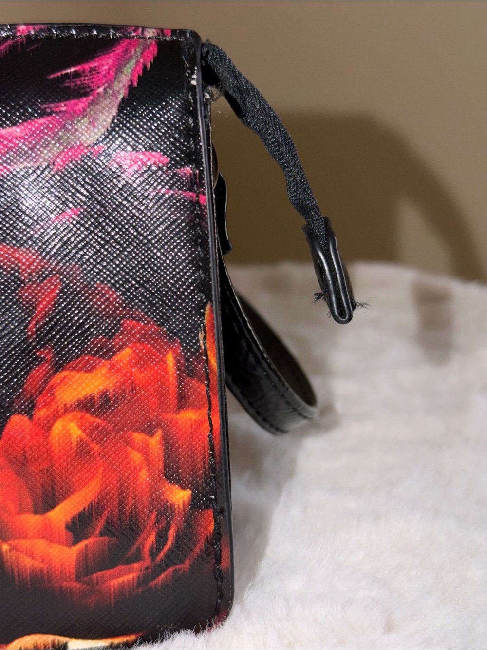Nine West Floral Zip Mini Shoulder Purse- Black with Red Rose Print - Picture 6 of 16